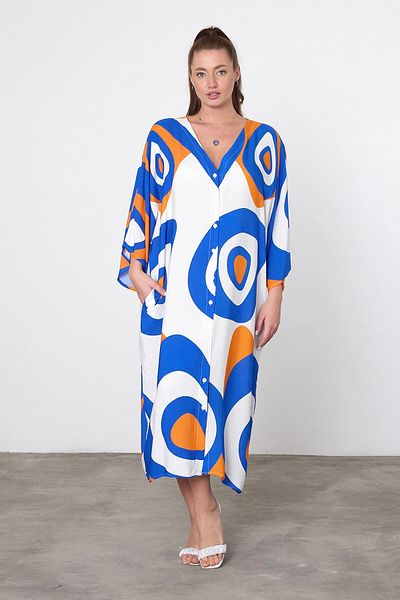 bacc Maxi Size Blue Orange Printed Woven Viscon Dress Bcvl-25905