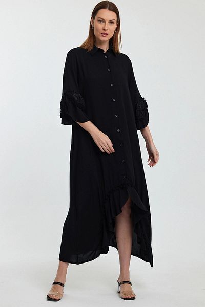 bacc Φόρεμα Maxi Size Black Guipure Λεπτομερές υφαντό Viscon Bcvl-25s50