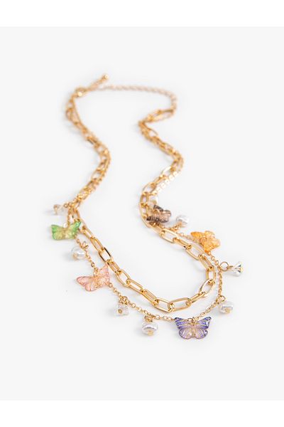 Koton Butterfly Necklace with Pearls