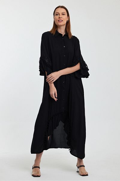bacc Φόρεμα Maxi Size Black Guipure Λεπτομερές υφαντό Viscon Bcvl-25s50