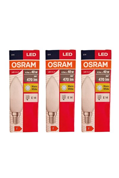 Osram Led Value 4,9w 2700k Sarı Işık 470lm E14 Mum 3 Lü Paket
