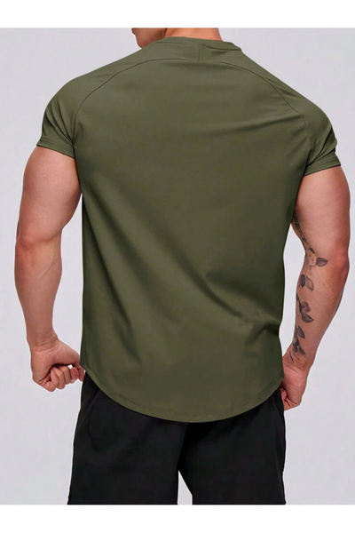 GENIUS STORE Tricou sport pentru bărbați Running Sports Gym Tricou din bumbac pieptănat cu tăietură ovală OVALT-SHİRT