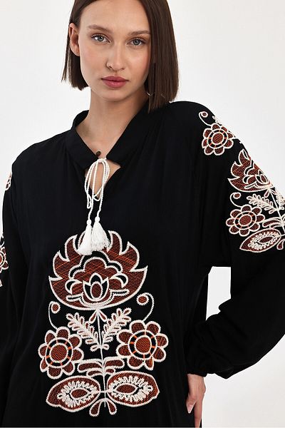 bacc Women's Black Lace-Up Embroidered Long Length Woven Dress Bcvl-24940