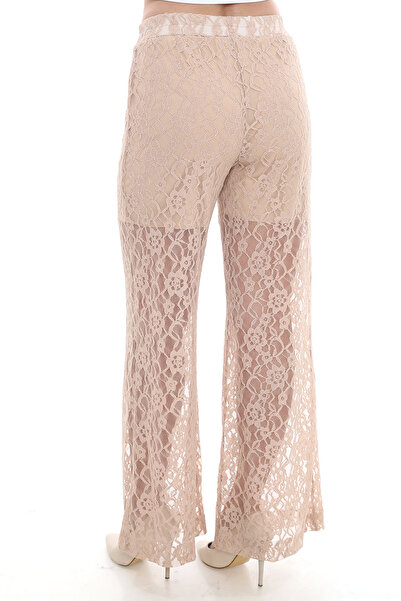 MODAMOR Şort Astarlı Bej Dantel Pantolon