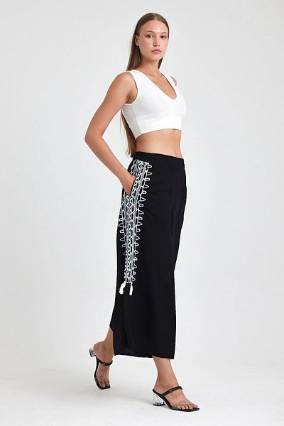 bacc Maxi Size Black Embroidery Embroidered Comfortable Fit Baggy Trousers Bcvl-25929