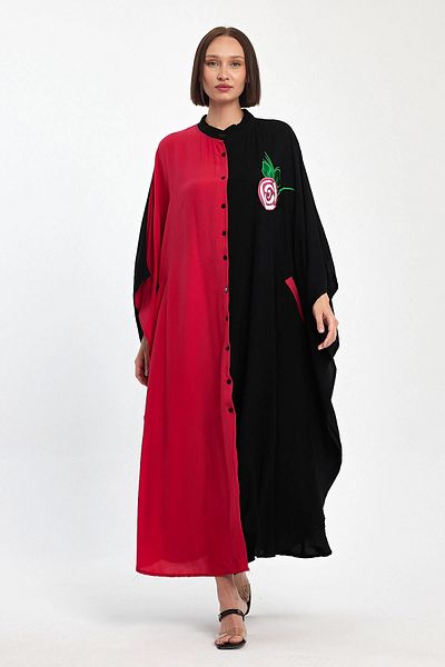bacc Maxi Size Red Embroidery Embroidered Woven Viscon Dress Bcvl-25993-1