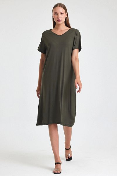 bacc Maxi Size Khaki Knitted Viscon Dress Bcvl-25C2