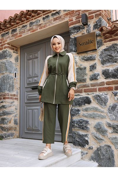Wovi Moda Σετ φόρμας Hijab με φερμουάρ - Double Crep Fabric