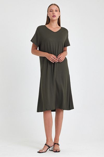bacc Maxi Size Khaki Knitted Viscon Dress Bcvl-25C2