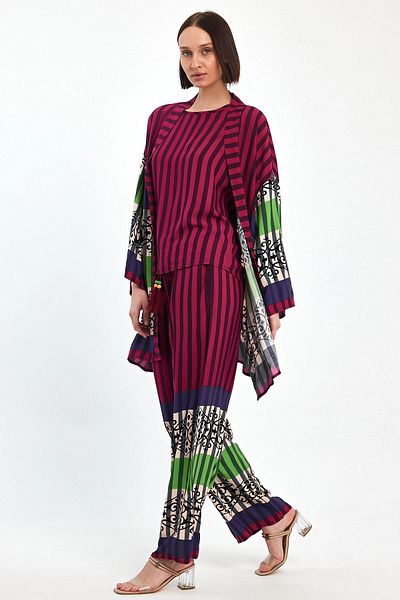 bacc Set de top și pantaloni kimono și pantaloni cu imprimeu prune de dimensiune maxi Bcvl-251042
