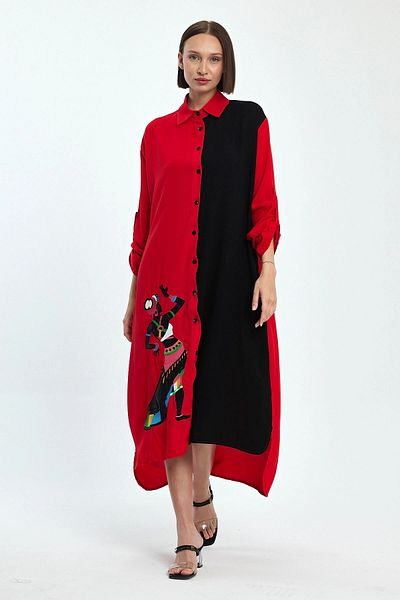 bacc Maxi Size Red Embroidery Embroidered Woven Viscon Dress Bcvl-25991