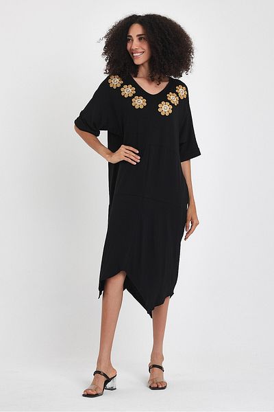 bacc Maxi Size Black Embroidery Embroidered Knitted Viscon Dress Bcvl-251064