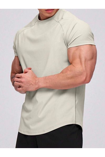GENIUS STORE Ανδρικό αθλητικό μπλουζάκι Running Sports Gym Raglan Oval Cut Χτενισμένο βαμβακερό μπλουζάκι OVALT-SHİRT