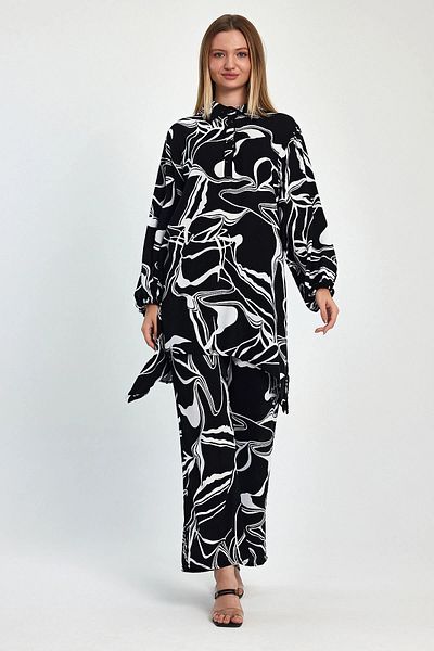 bacc Maxi Size Black Printed Tunic and Trousers Woven Viscon Bottom Top Set Bcvl-251055