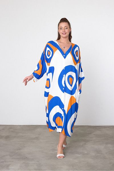 bacc Maxi Size Blue Orange Printed Woven Viscon Dress Bcvl-25905