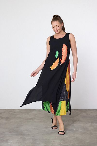 bacc Maxi Size Orange Printed Piece Detailed Viscon Dress Bcvl-252025