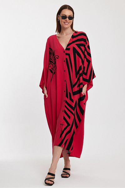 bacc Women's Red Embroidered Color Blocked Long Length Woven Dress Bcvl- 241016