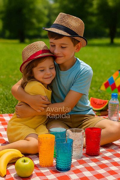 Avantaj Kapıda Kardeş Kombini Set 2 Li Summer Duo Kids Summer Straw Children's Hat |   Non-Sweating Beach/Picnic 3-10 Years
