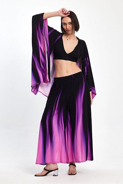 bacc Pantaloni cu model mov degradat și costum de sus țesut kimono pentru femei Bcvl-24975