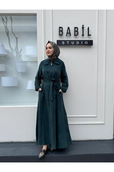 MissWhence Zipper Detailed Hooded Dress Emerald Green