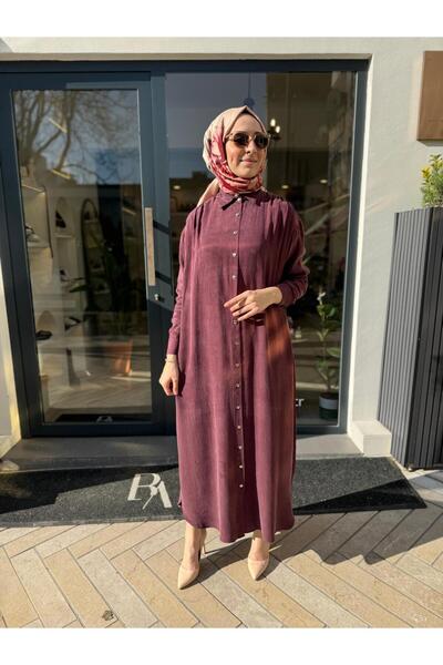 Babil Butik فستان نسائي بقميص مغسول بالحجر باللون العنابي