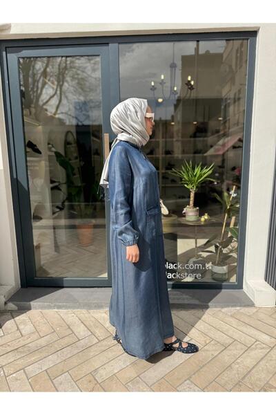 MissWhence Zippered Pocket Detailed Denim Women's Dress Navy Blue