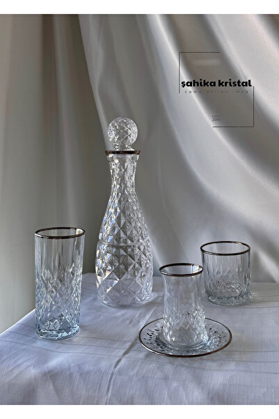 Şahika Kristal cama atılan imza 49 Parça Lara Platin 12 Kişilik Kesme Gümüş Ç...