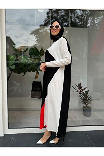 Invee Asimetrik Desen Triko Kadın Elbise Siyah