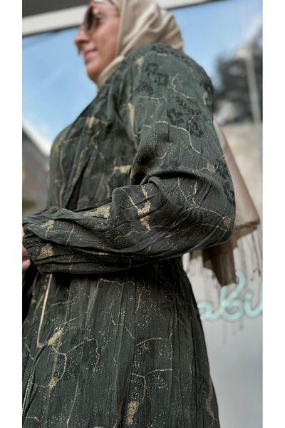 MissWhence Green Silk Dress - Printed Pleat and Zipper Detail