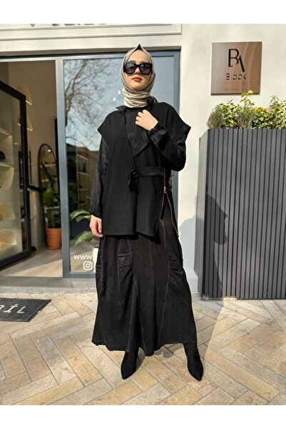 MissWhence Yelekli Kadın İpek Elbise Siyah