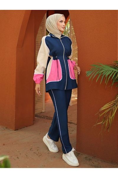 Wovi Moda Σετ φόρμας Hijab - Φερμουάρ, Μαύρο, Γυναικείο, Ρούχα