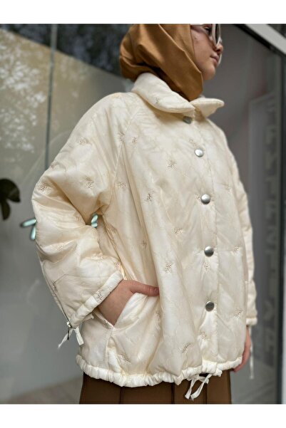 MissWhence Embroidered Detailed Design Women's Inflatable Cap Ecru