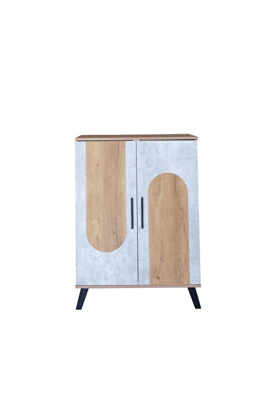 Generic Elegant Malaysian Wood Shoe Cabinet, 5 Shelves, 2 Doors – Wooden with Gray