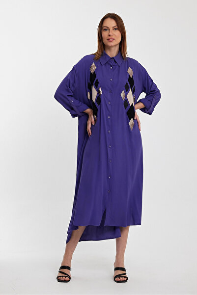 bacc Γυναικείο φόρεμα μπλουζ με παγιέτες - Μακρύ υφαντό Bcvl-24943