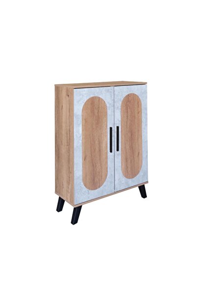 Generic Malaysian Wood Shoe Cabinet 5-Tier Two Doors – Wooden with Gray