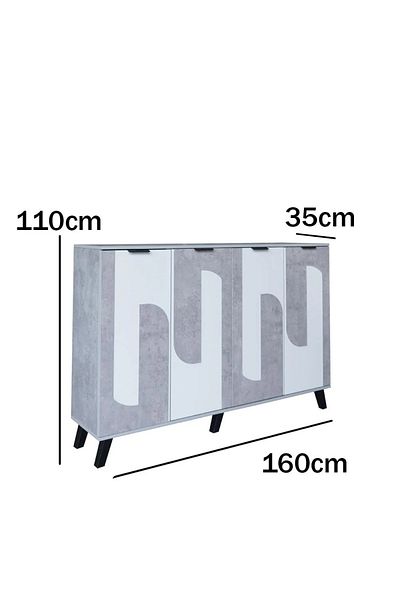 Generic Large Shoe Cabinet with 2 Sections and 5 Shelves - Light Gray and White