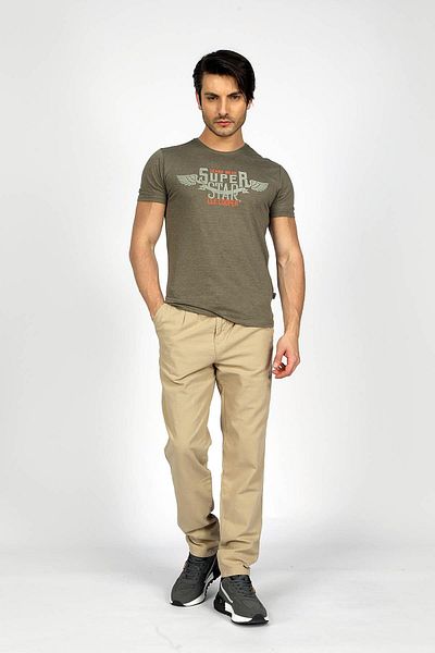 Lee Cooper Мъжки панталон Zarse с нормална талия, стеснен крой и стеснен крачол, 100% памук, бежов