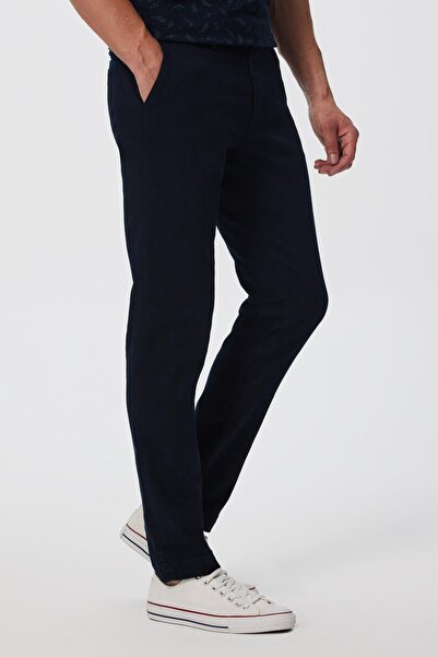 Lee Cooper Robert Normal Waist Slim Tapered Cut Narrow Leg 100% Cotton Navy Blue Men's Trousers