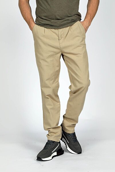 Lee Cooper Zarse Normal Bel Konik Kesim Daralan Paça %100 Pamuk Bej Erkek Pantolon
