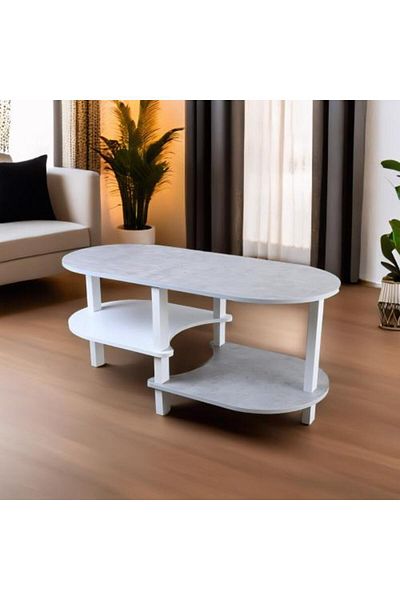 Generic Wooden Coffee Table with Two Shelves, Grey and White