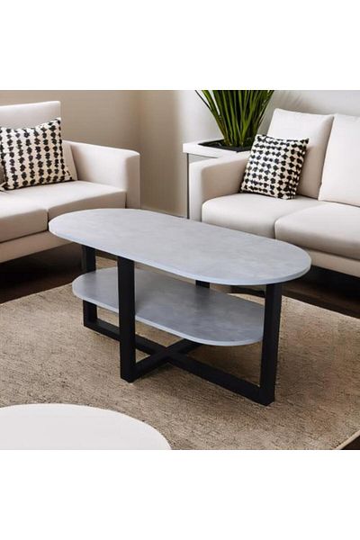 Generic Oval Coffee Table with Wooden Surface, Gray and Black