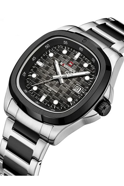 Naviforce Square Unique temperament Silver bracelet strap with Black dial Analog Watch - For Men