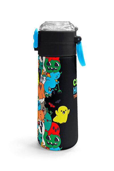 Coral High Kids Navy Blue Colored Striped Patterned Straw and Direct Drinking Steel Thermos 500 ml 31990