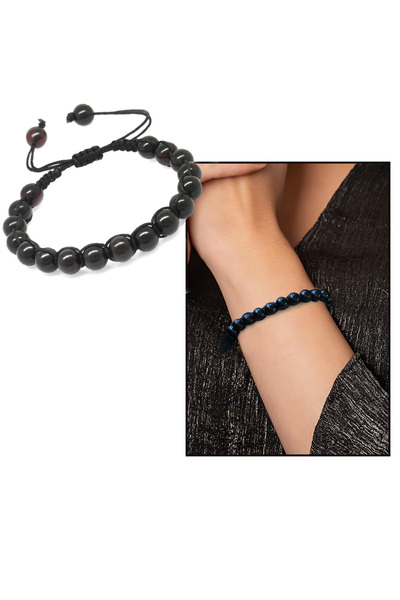 Tesbihane سوار نسائي من المكرمية المضفر باللون الأحمر الداكن من العنبر الطبيعي