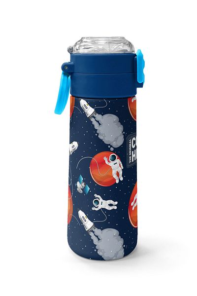Coral High Kids Navy Blue Astronaut Patterned Steel Thermos with Straw and Direct Drinking 500 ml 31999