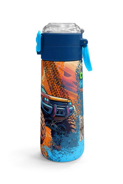 Coral High Kids Orange High Wheels Truck Patterned Steel Thermos with Straw and Direct Drinking 500 ml 31994