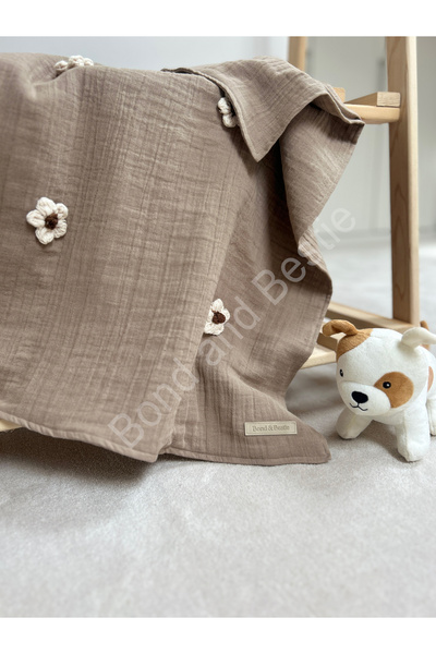 Bond Bestie Daisy Patterned Muslin Baby Cover & Blanket Natural Texture 100% Cotton Oeko-Teks Certified 75X75 cm