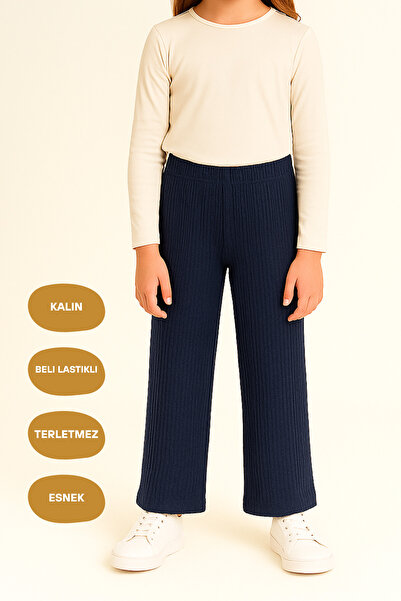 mmetalic Beli Lastikli İndigo Kız Çocuk Eşofman Altı - Rahat Geniş Paça Kalın...