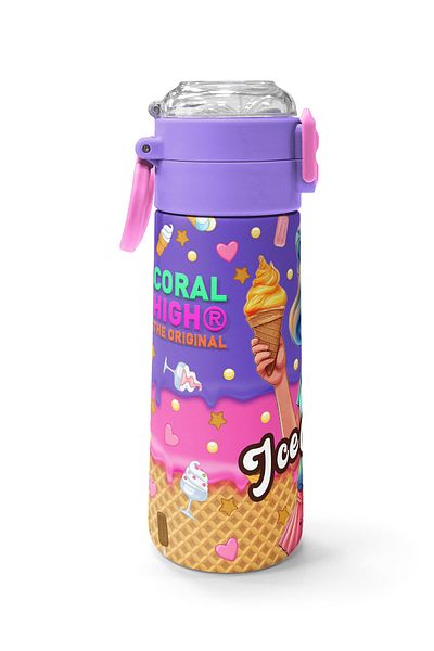Coral High Kids Pink Turquoise K-Pop Patterned Steel Thermos with Straw and Direct Drinking 500 ml 31989