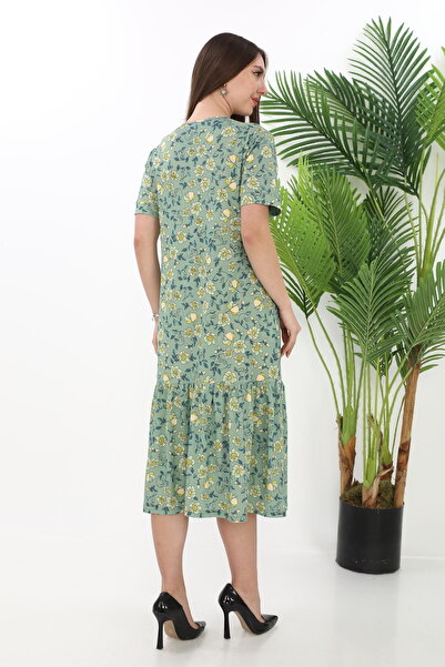 STELLETO Çiçek Desenli Yaka Detaylı Fırfırlı Yazlık Modal Elbise